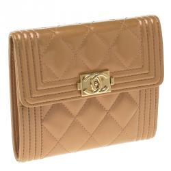Chanel Beige Quilted Patent Leather Boy Compact Wallet