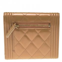 Chanel Beige Quilted Patent Leather Boy Compact Wallet