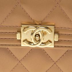 Chanel Beige Quilted Patent Leather Boy Compact Wallet