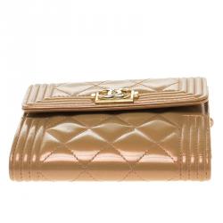 Chanel Beige Quilted Patent Leather Boy Compact Wallet