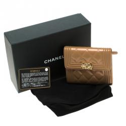 Chanel Beige Quilted Patent Leather Boy Compact Wallet