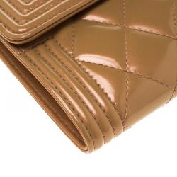 Chanel Beige Quilted Patent Leather Boy Compact Wallet