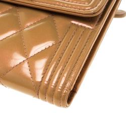 Chanel Beige Quilted Patent Leather Boy Compact Wallet