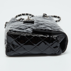 Pre Owned Chanel Black Quilted Patent Leather Sideways Flap Shoulder Bag