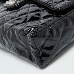 Pre Owned Chanel Black Quilted Patent Leather Sideways Flap Shoulder Bag