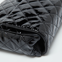 Pre Owned Chanel Black Quilted Patent Leather Sideways Flap Shoulder Bag