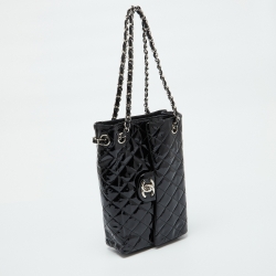 Pre Owned Chanel Black Quilted Patent Leather Sideways Flap Shoulder Bag