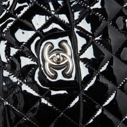 Pre Owned Chanel Black Quilted Patent Leather Sideways Flap Shoulder Bag