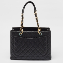 Pre Owned Chanel Black Quilted Caviar Leather Grand Shopping Tote