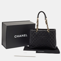 Pre Owned Chanel Black Quilted Caviar Leather Grand Shopping Tote