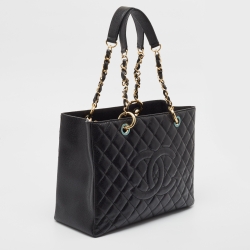 Pre Owned Chanel Black Quilted Caviar Leather Grand Shopping Tote