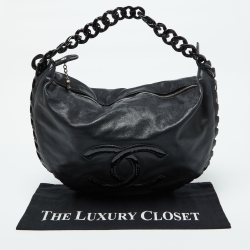 Pre Owned Chanel Black Leather CC Modern Chain Hobo
