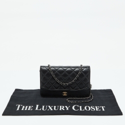 Pre Owned Chanel Black Quilted Leather CC Gabrielle Wallet On Chain