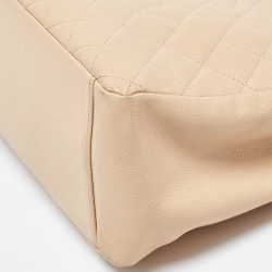 Pre Owned Chanel Beige Quilted Caviar Leather GST Shopper Tote