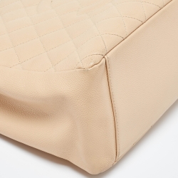 Pre Owned Chanel Beige Quilted Caviar Leather GST Shopper Tote