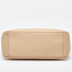 Pre Owned Chanel Beige Quilted Caviar Leather GST Shopper Tote