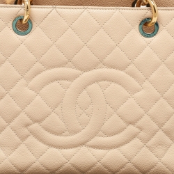 Pre Owned Chanel Beige Quilted Caviar Leather GST Shopper Tote