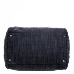 Pre Owned Chanel Navy Blue Quilted Denim CC Bowling Bag