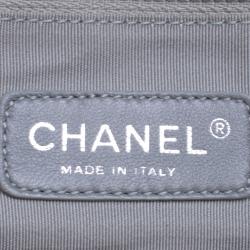 Pre Owned Chanel Navy Blue Quilted Denim CC Bowling Bag