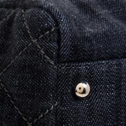 Pre Owned Chanel Navy Blue Quilted Denim CC Bowling Bag