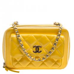 Chanel Yellow Quilted Patent Leather Camera Bag