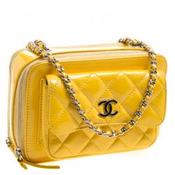 Chanel Yellow Quilted Patent Leather Camera Bag