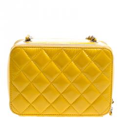 Chanel Yellow Quilted Patent Leather Camera Bag