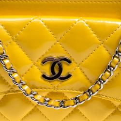 Chanel Yellow Quilted Patent Leather Camera Bag