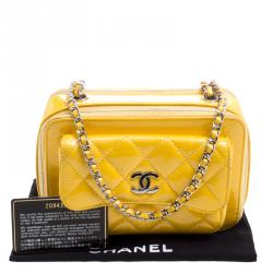 Chanel Yellow Quilted Patent Leather Camera Bag