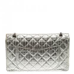 مملوكة مسبقًا حقيبة شانيل قلاب 227 كلاسيك 2.55 ريإيشو مخططة جلد مبطنة فضية