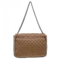 Pre Owned حقيبة شانيل جلد بني ماكسي بسلسلة محيطة وقلاب