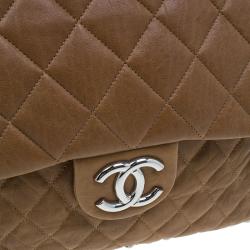 Pre Owned حقيبة شانيل جلد بني ماكسي بسلسلة محيطة وقلاب