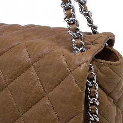 Pre Owned حقيبة شانيل جلد بني ماكسي بسلسلة محيطة وقلاب