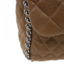 Pre Owned حقيبة شانيل جلد بني ماكسي بسلسلة محيطة وقلاب