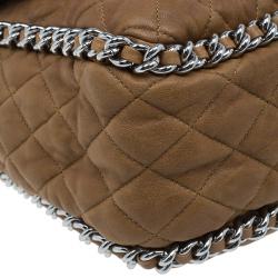 Pre Owned حقيبة شانيل جلد بني ماكسي بسلسلة محيطة وقلاب