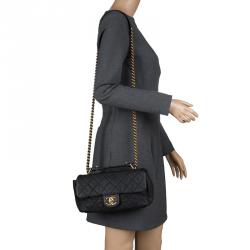 Pre Owned Chanel Matte Black Quilted Leather Classic Flap Top Handle Bag