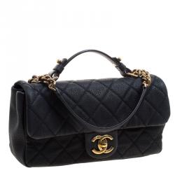 Pre Owned Chanel Matte Black Quilted Leather Classic Flap Top Handle Bag