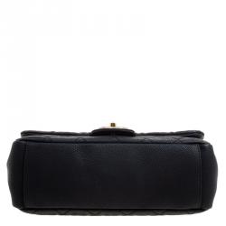 Pre Owned Chanel Matte Black Quilted Leather Classic Flap Top Handle Bag