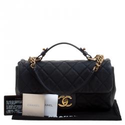 Pre Owned Chanel Matte Black Quilted Leather Classic Flap Top Handle Bag
