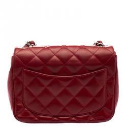 مملوكة مسبقًا Chanel Red Quilted Leather Mini Square Classic Flap Bag