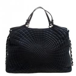 Pre Owned حقيبة يد شانيل سي هيت كبيرة جلد إريدسنت مبطنة سوداء