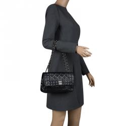 Pre Owned حقيبة شانيل كلاسيك جلد أسود منقوش صغيرة بقلاب