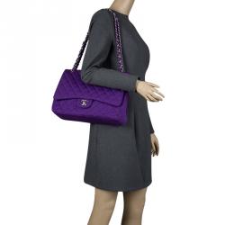 Pre Owned حقيبة قلاب شانيل ماكسي كلاسيك جيرسيه بنفسجي مبطن