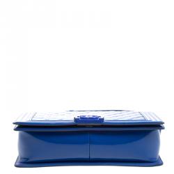 مملوكة مسبقًا Chanel Blue Quilted Patent Leather Cruise 2015 New Medium Boy Flap Bag