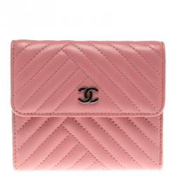 Chanel Pink Chevron Leather Compact Wallet