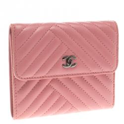 Chanel Pink Chevron Leather Compact Wallet
