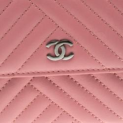 Chanel Pink Chevron Leather Compact Wallet