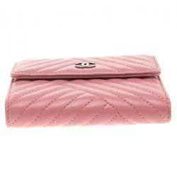 Chanel Pink Chevron Leather Compact Wallet