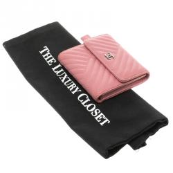 Chanel Pink Chevron Leather Compact Wallet