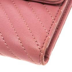 Chanel Pink Chevron Leather Compact Wallet